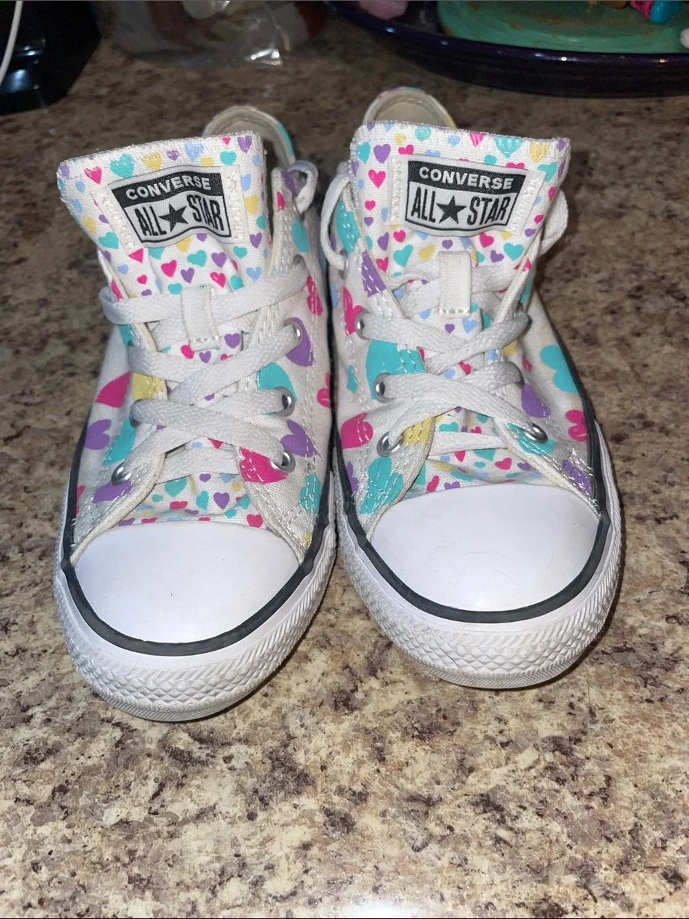 Converse Kids White Canvas Sneakers with Multicolor Hearts